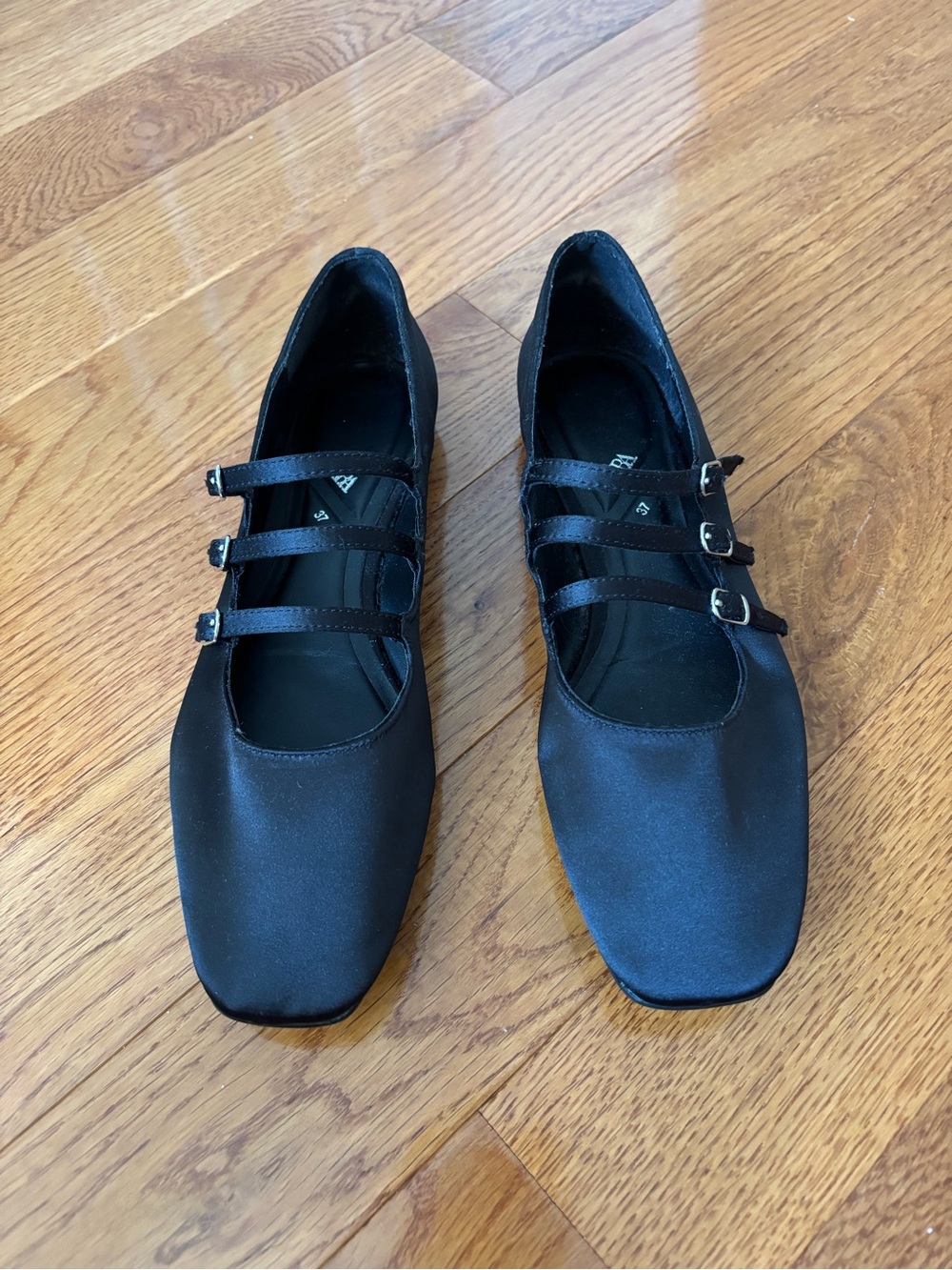 Black Triple-Strap Women's Mary Jane Flats-Zara
